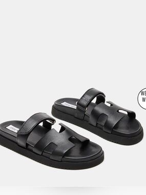 Steve Madden “Mayven”Black Double-Strap Slide Sandals Size 9M